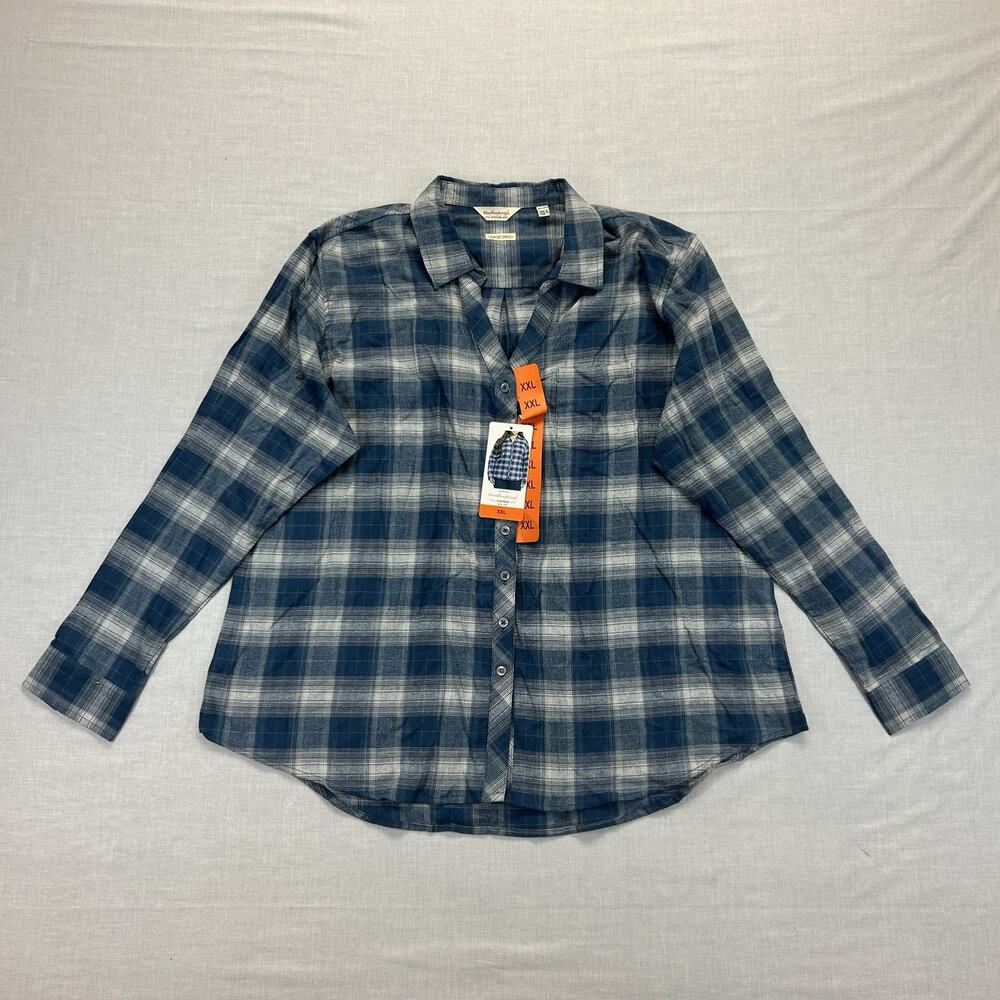 Weatherproof Vintage NEW Flannel Shirt Women's XXL Blue Plaid Long Sleeve Top